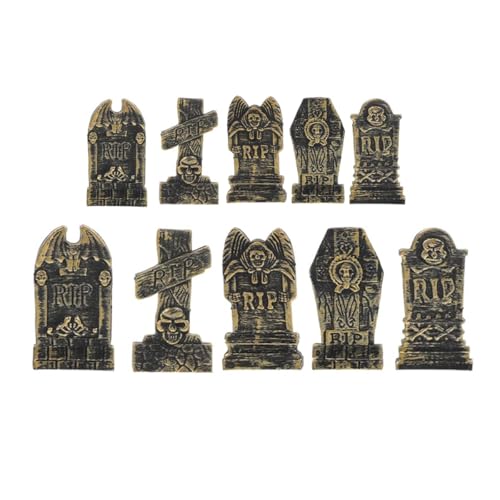 Alide Lot de 10 figurines miniatures de pierre tombale pour Halloween, petite décoration village effrayant, modèle de pierre tombale, ornement