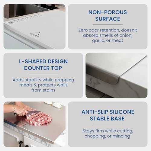 Image of HomeWiz Large Steel Chopping Board for Kitchen - 100% Stainless Steel Cutting Board | Heavy Duty Chopping Board | Non-Porous Hygienic Surface for Vegetables, Meat & Fish, Rust-Resistant | 41 x 31 cm