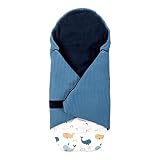 ULLENBOOM ® Einschlagdecke Babyschale, Für Winter geeignet, Blau-Wale (Made in EU) - Babydecke für Autositz (z.B. Maxi Cosi ®) oder Kinderwagen, ideale Decke für Babys