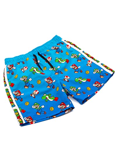 Super Mario Swim Shorts for Boys | Kids Mario Luigi Swimming Trunks Pants | Drawstring Waistband Blue Gamer Merchandise Gifts