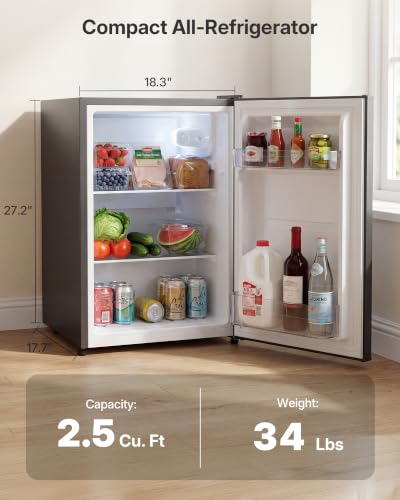Image of Upstreman 2.5 Cu.Ft All-Refrigerator Mini Fridge, Single Door Small Refrigerator, Dorm Fridge with 7 Adjustable Thermostat, Compact Refrigerator for Office, Bedroom or Dorm, Gray-CR26