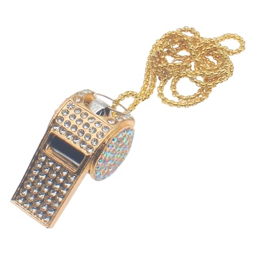 Silbato metálico dorado con brillantes y cadena