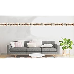 Dundee Deco DDAZBD9171 Peel and Stick Wallpaper Border - Nature Tan Yellow Orange Flowers on Vines Wall Border Retro Design, 15 ft x 7 in (4.57m x 17.78cm), Self Adhesive Dundee Deco DDAZBD9171 Peel and Stick Wallpaper Border Nature Tan Yellow Orange Flowers on Vines Wall Border Retro Design 15 ft x 7 in 457m x 1778cm Self Adhesive