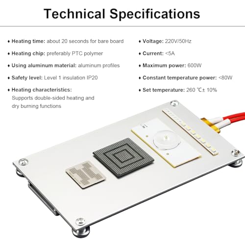 Image of Serplex EU Plug LED Soldering & Desoldering Hot Plate 12.1x7cm Rework Aluminum Heating Board, Plug-and-Play LED SMD Soldering Plate LED Repair Tool