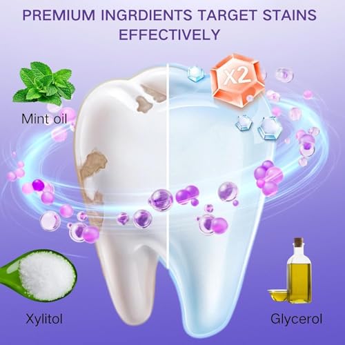 Image of Purple Teeth Whitening Strips for Stain Removal - 14 Whitening Strips with Color Correction Technology, Peroxide-Free Enamel Safe Teeth Brightening Treatment for Coffee, Tea & Smoking Stains [14 PCS = 7 Pair ]