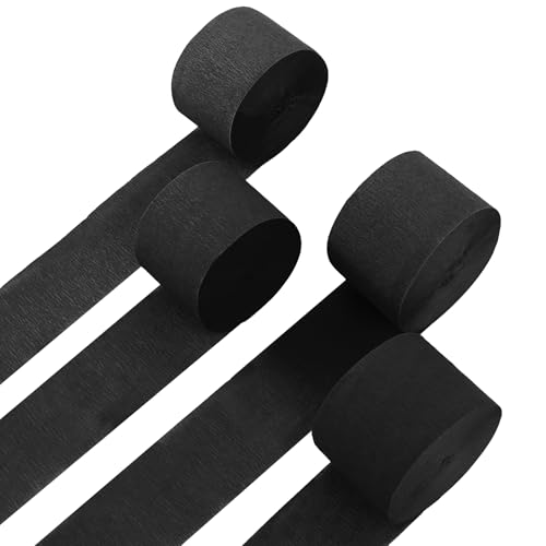 4 Rolls Crepe Paper Black Streamers Perfect for Streamers Party Decorations Wedding Birthday Colored Decor and DIY Craft Supplies(1.8 Inch x 82 Ft/Roll)