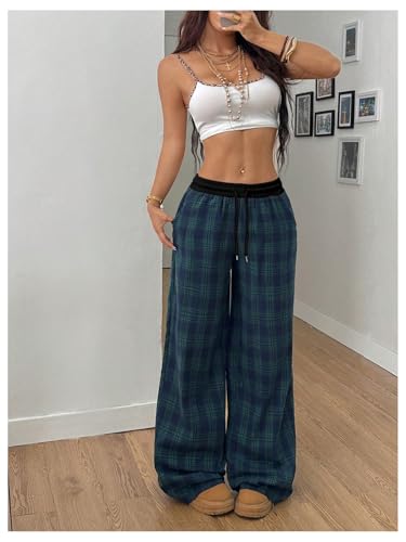 Image of SOLY HUX Women's Plaid Checkered Pants Flannel Pajama Pants with Pockets