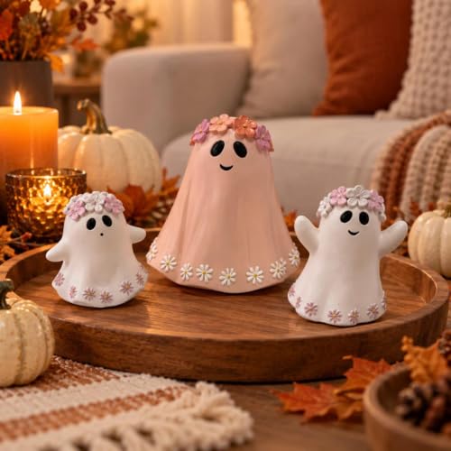 caiydramy 5.7" 3 Pcs Halloween Ghost Figurines, Cute Girly Table Decor - image 9