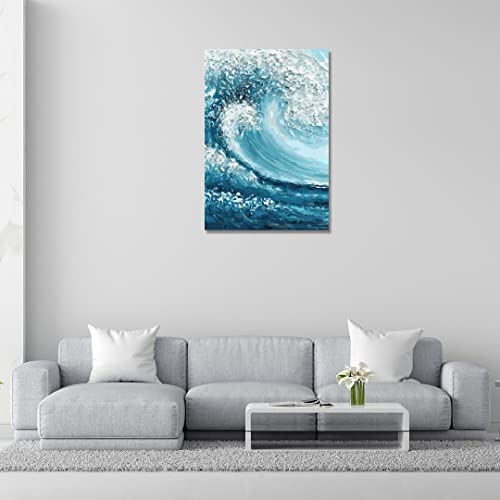 Image of RANGOLI 100% Cotton Stretched Canvas Painting 400 GSM, Framed Ocean Wave Canvas Abstract Wall Art for Living Room, 3D Paintings for Wall Decor (24 x 36 Inch With Frame)