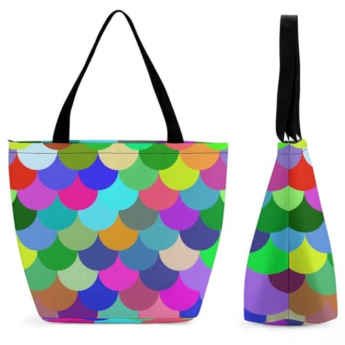 Sac à main femme écailles de poisson colorées, grand cabas chic pour voyage