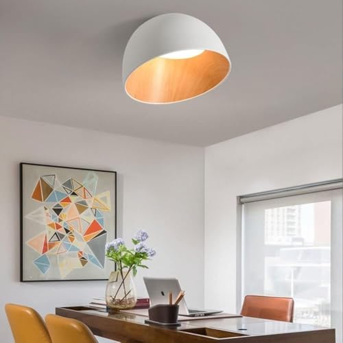 Plafonnier LED à grain de bois peint et structure métallique géométrique - 3
