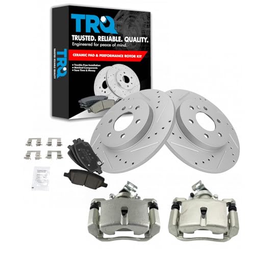Image of TRQ Performance Rear Brake Pad and Rotor Set Ceramic Solid Rotors Calipers Compatible with 2006-2007 Buick Terraza Saturn Relay 2006-2008 Chevrolet Uplander