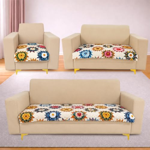 Image of Homerz Premium Printed Quilted Velvet Sofa Slip Cover Protector with Tassels, Sofa Mat, Exact Size, Antislip Cover (Morocco, 6 (3+2+1) Seater, Half)