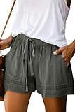 ANFTFH Womens Summer Shorts Army Green Solid Color Drawstring Elastic Waist Casual with Pockets Sage Green XL