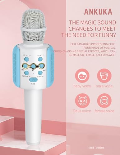 Image of Ankuka Wireless Karaoke Microphone with Speaker - Bluetooth Mic for Singing with LED Lights | Kids & Adults Portable Karaoke Mike with Echo Effect & 1800 mAh Battery for Birthday Home Party