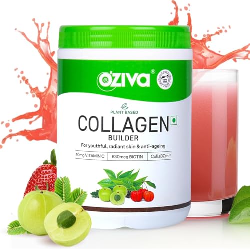 Image of OZiva Vegan Collagen (Tangy Amla) for Skin, Hair & Nails | 200g (Pack of 1) and OZiva Bioactive Glutathione Tablets for Radiant Skin - 30 Effervescent Tablets (Pack of 2) | Strawberry Swirl
