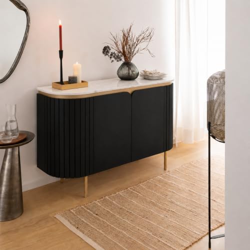 Image of The Attic Carlston Sideboard, Multipurpose Cabinet for Kitchen and Living Room Storage, Solid Mango Wood, Black Matte Finish