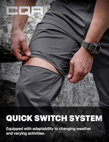 Image of CQR Men's Convertible Cargo Tactical Pants, Water Resistant Outdoor Hiking Pants, Zip Off Lightweight Stretch Work Pants