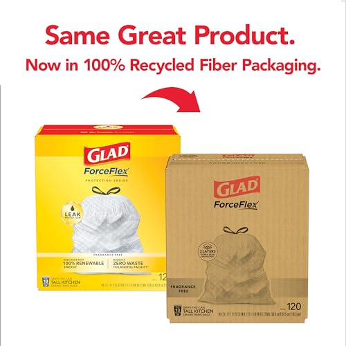 Glad Trash Bags, ForceFlex Tall Kitchen Drawstring Garbage Bags, 13 Gallon, Unscented, 120 Count. - Image 3