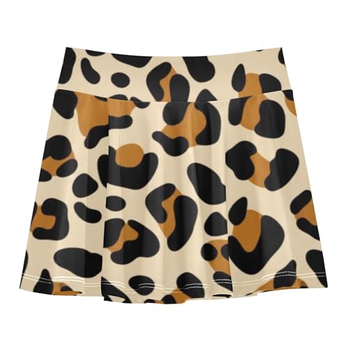 Leopard Black Brown Spots Tan Girls Skorts Athletic Shorts Skirts with Shorts Custom Pleated 3t