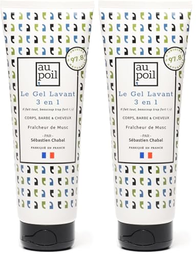 Gel lavant 3 en 1 AU POIL fraîcheur musquée corps barbe cheveux lot de 2