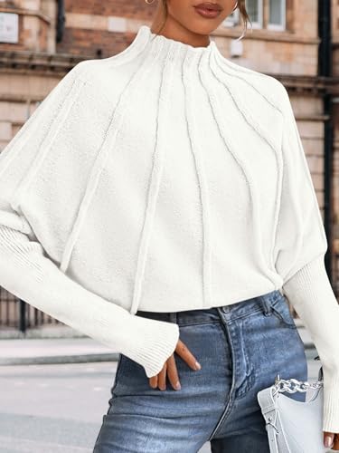 NALANISA Women's Mock Neck Batwing Sleeve Sweaters 2025 Fall Winter Oversized Knit Cute Pullover Sweater Dolman Tops Trendy3