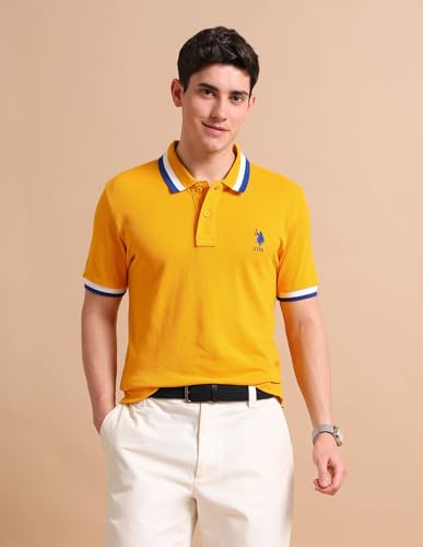 Image of U.S. Polo ASSN. Solid Slim Fit Polo T Shirts for Men - 100% Cotton, Half Sleeves Mens Tshirt