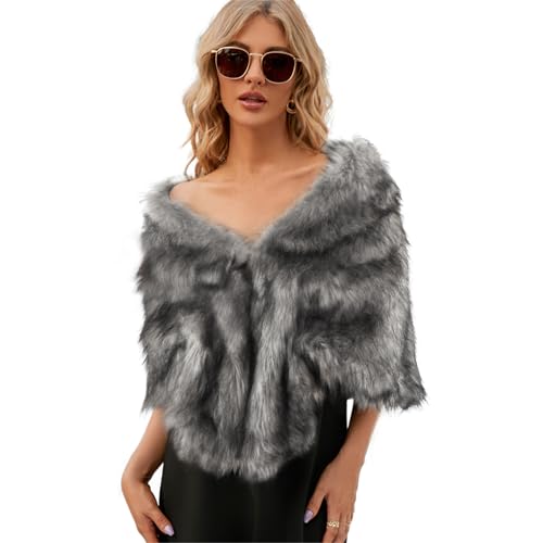 Women Faux Fur Shawl Bridal Wedding Fur Stole Cape 1920s Winter Cloak Warm Scarf Shoulder Wrap for Evening Dresses2