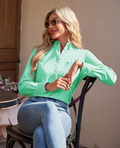 Image of siliteelon Button Down Shirts for Women Oxford Shirt Long Sleeve Classic Wrinkle Free Business Dress Shirts Work Office
