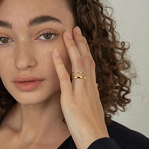 Jstyle 14K Gold Filled Stacking Rings for Women, Minimalist Stackable Gold Rings, Dainty Non Tarnish Pinky Thumb Statement Thin Band Rings Set, Comfort Fit 1mm 3mm3