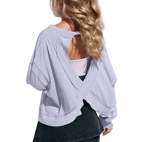 Girls Workout Shirts Long Sleeve Cross Back Cut Out Tops Backless Oversized Blouses Loose Athletic Tops Gym Yoga Tees2