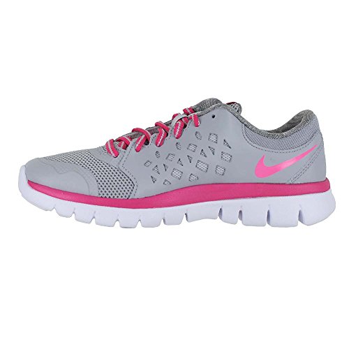 Nike Kids Flex Run 2015 (3.5Y-7Y) Grey Vivid Pink White Pink POW Size 6.53
