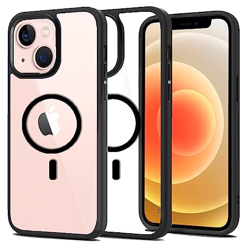 Image of Hupshy iPhone 13 Back Cover with Mag Cover, Hard Acrylic Back, Shockproof Air-Guard Corners, TPU Phone Cover, Scratch Resistant Back Case for iPhone 13 [Black]