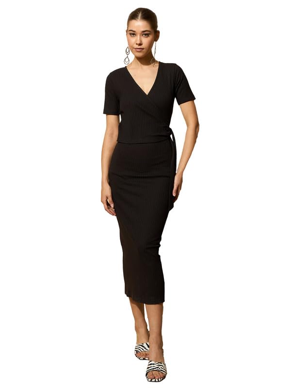 Image of barcino Black Rib Side Knot Bodycon Midi Dress
