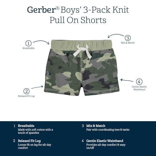 Image of Gerber Baby Boys' 3-Pack Pull-on Knit Shorts