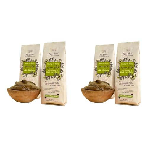 Image of Nat Habit - Fresh Ready To Apply Henna Paste, Pre-Soaked in Black Tea and Herbs,100% Natural Rajasthani Henna, Imparts Rich Brown Shade (Pack of 4 x 220g)