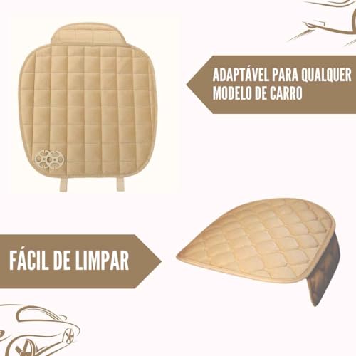 Capa Para Assento De Banco De Carro Acolchoada Em Suede Aveludado Com Porta Objetos (BEGE)