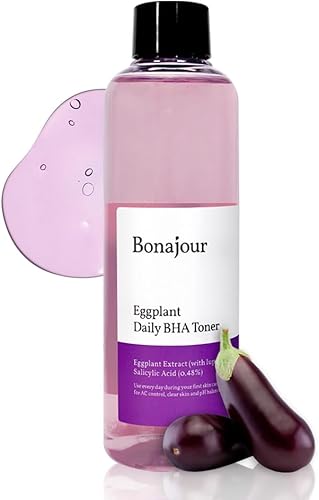 BONAJOUR Tónico exfoliante diario de berenjena vegana BHA, exfoliante suave con ácido salicílico y para tratamiento de piel propensa al acné, 7.2
