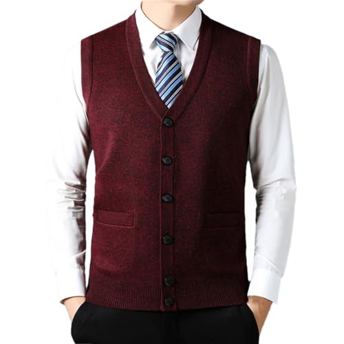 Men's Single Breasted V-Neck Vest Pocket Sleeveless Knitted Vest Business Casual Vest Caot