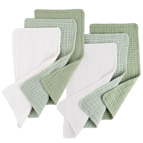 Image of Konssy Muslin Baby Burp Cloths Sets for Unisex- 6 Pack Large 100% Cotton Burping Clothes for Newborn，Baby Girls and Boys, Sage