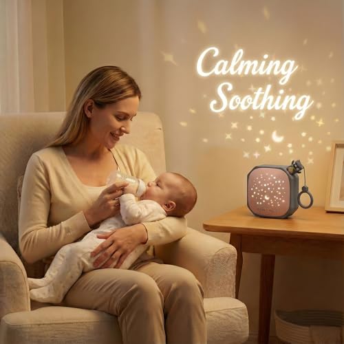 Image of Portable White Noise Sound Machine with Star Projector | Sound Therapy Calm Music Machine Baby Sleep Soother with Hook for Home, Car Travel, Nursery, Infant, Kids Gifts (Lucky Cat)