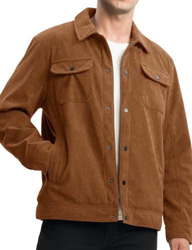 Image of TBMPOY Men's Corduroy Jacket Fleece Sherpa Winter Trucker Work Cargo Coat | Warm,Thick,5 Pockets,Turn-down Collar,Casual,Travel