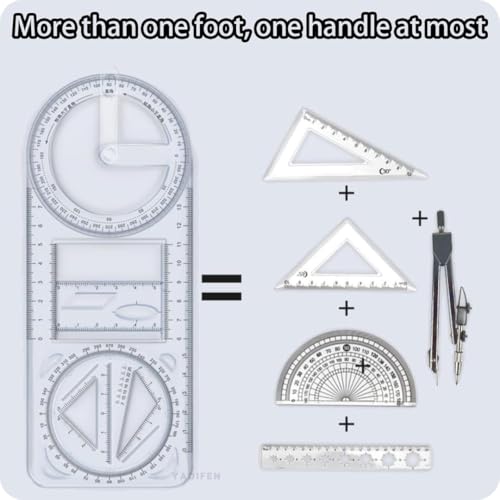 Image of Durable & Long Lasting Multifunctional Geometric Ruler | All-in-One Geometry Scale | Multi Functional Ruler for Drawing, Measuring, Angles & Shapes | Student & Office Use (2)