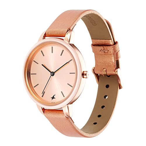 Image of Fastrack Glitch Quartz Analog Rose Gold Dial Peach Leather Strap Watch for Girls - NT6234WL01
