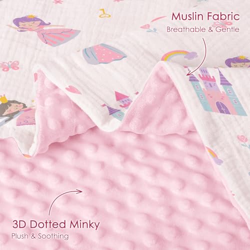 Image of SANDJEST Princess Minky Muslin & Dotted Blanket 30x40 in Gift for Holiday, Gender Reveal Party, Hospital Visit, Baptism