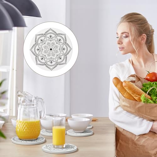 16 Pcs Mandala Ceramic Coasters for Drinks Color Your Own Coaster Mandalas Set DIY Absorbent Cup Mat with 12 Markers and Cork Base Art Crafts Gifts for Adult Home Table Decoration
