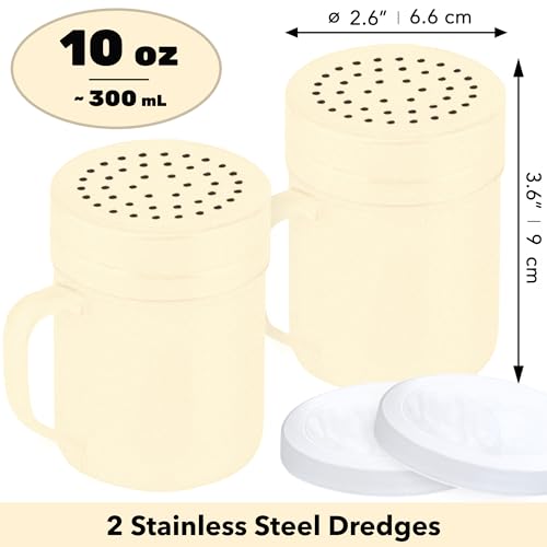 Image of CUSINIUM 10oz Beige Stainless Steel Salt Pepper Dredge Shakers - With Plastic Cap - With Handle - Pack of 2