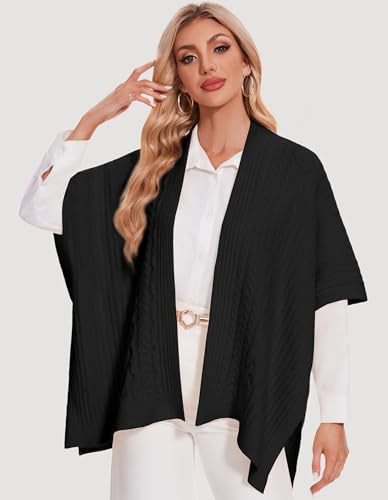 PULI Womens Cable Knit Open Front Poncho Sweater Chunky Warm Shawls Cape for Fall Winter4