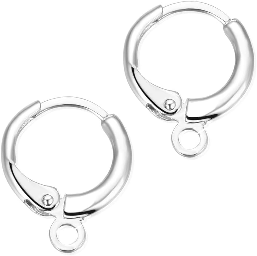 100pcs Adabele Hypoallergenic Tarnish Resistant 14mm Round Hoop Huggie Earring Hooks Open Ring Ear Wire Sterling Silver Plated Brass for DIY Earrings Jewelry Making BF262-1
