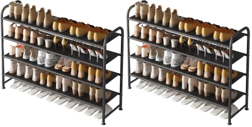 Image of INGIORDAR Shoe Rack 4 Tier Long Storage Organizer Wide Metal Shoe Shelf for Closet Entryway Black (Pack of 2)